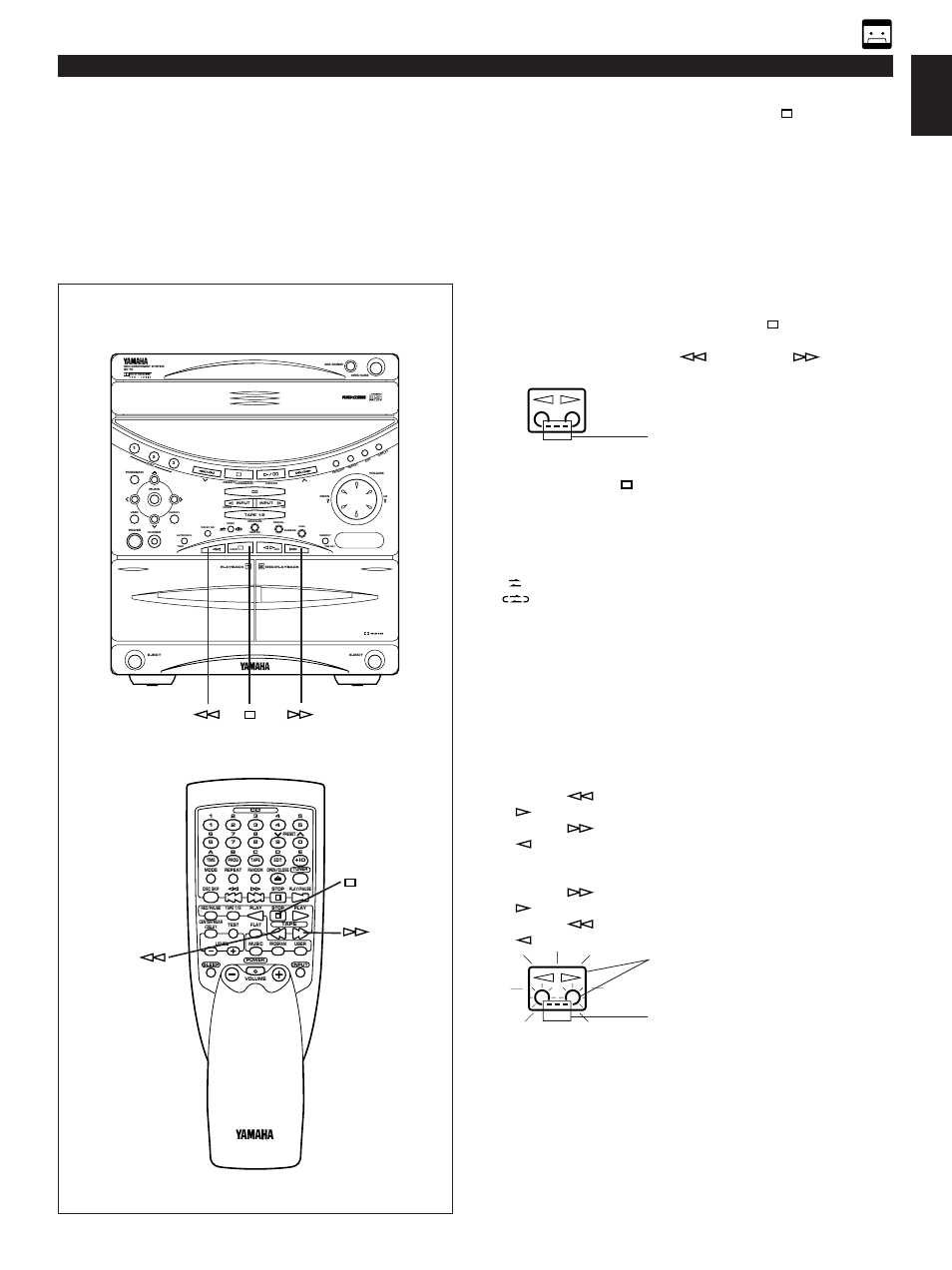 Winding the tape, Searching for the beginning of a desired selection, E-33 english | Tape deck operation, Direct operation, If during playback, first press the stop button | Yamaha GX-70 User Manual | Page 45 / 72