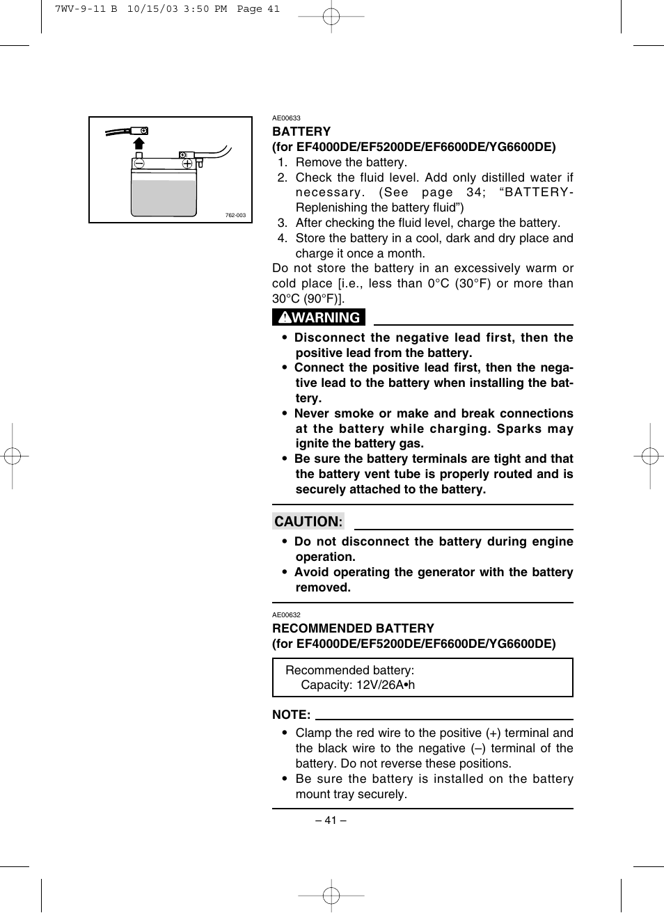 Battery | Yamaha EF4000DE User Manual | Page 46 / 62