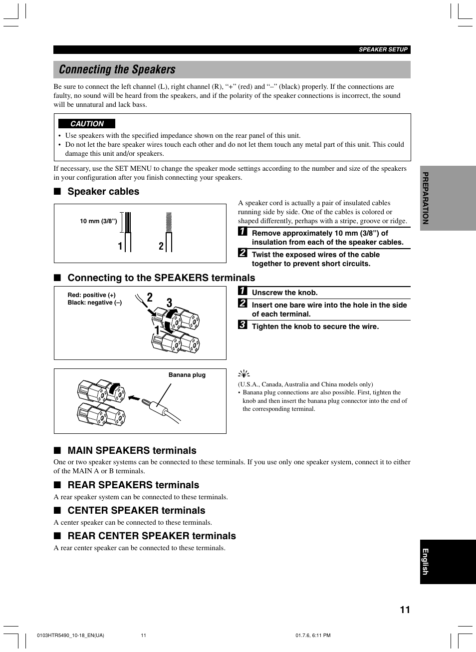 Connecting the speakers | Yamaha HTR-5490 User Manual | Page 15 / 83