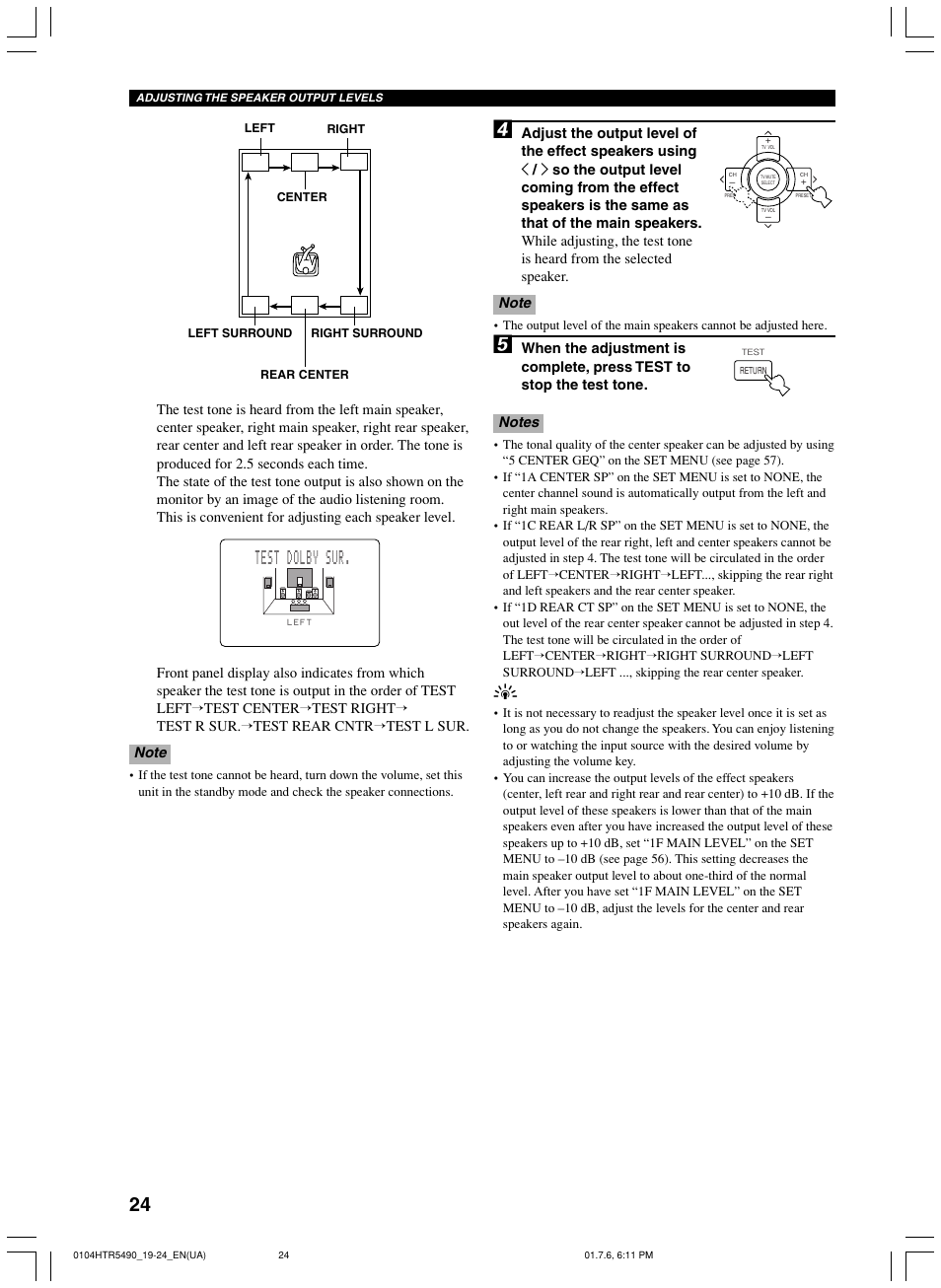 Test dolby sur | Yamaha HTR-5490 User Manual | Page 28 / 83