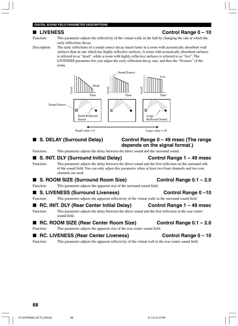 Liveness control range 0 – 10 | Yamaha HTR-5490 User Manual | Page 72 / 83