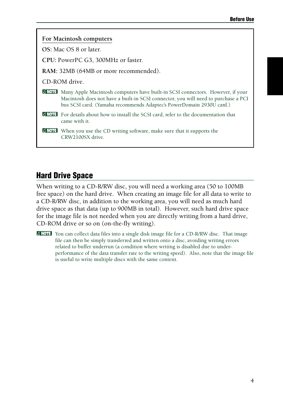 Hard drive space | Yamaha CRW2100SX User Manual | Page 13 / 48