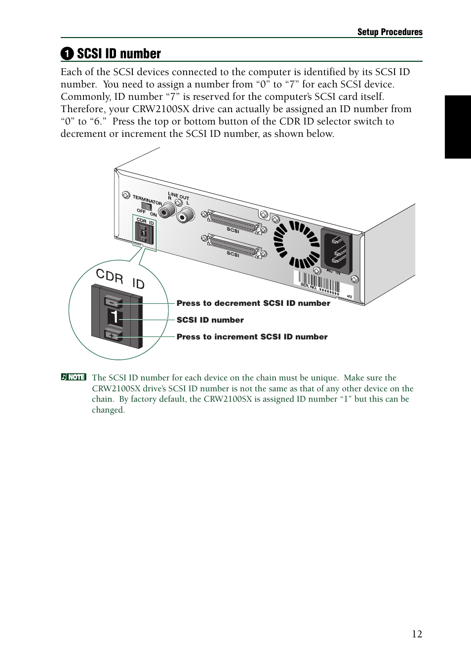 1 scsi id number | Yamaha CRW2100SX User Manual | Page 21 / 48