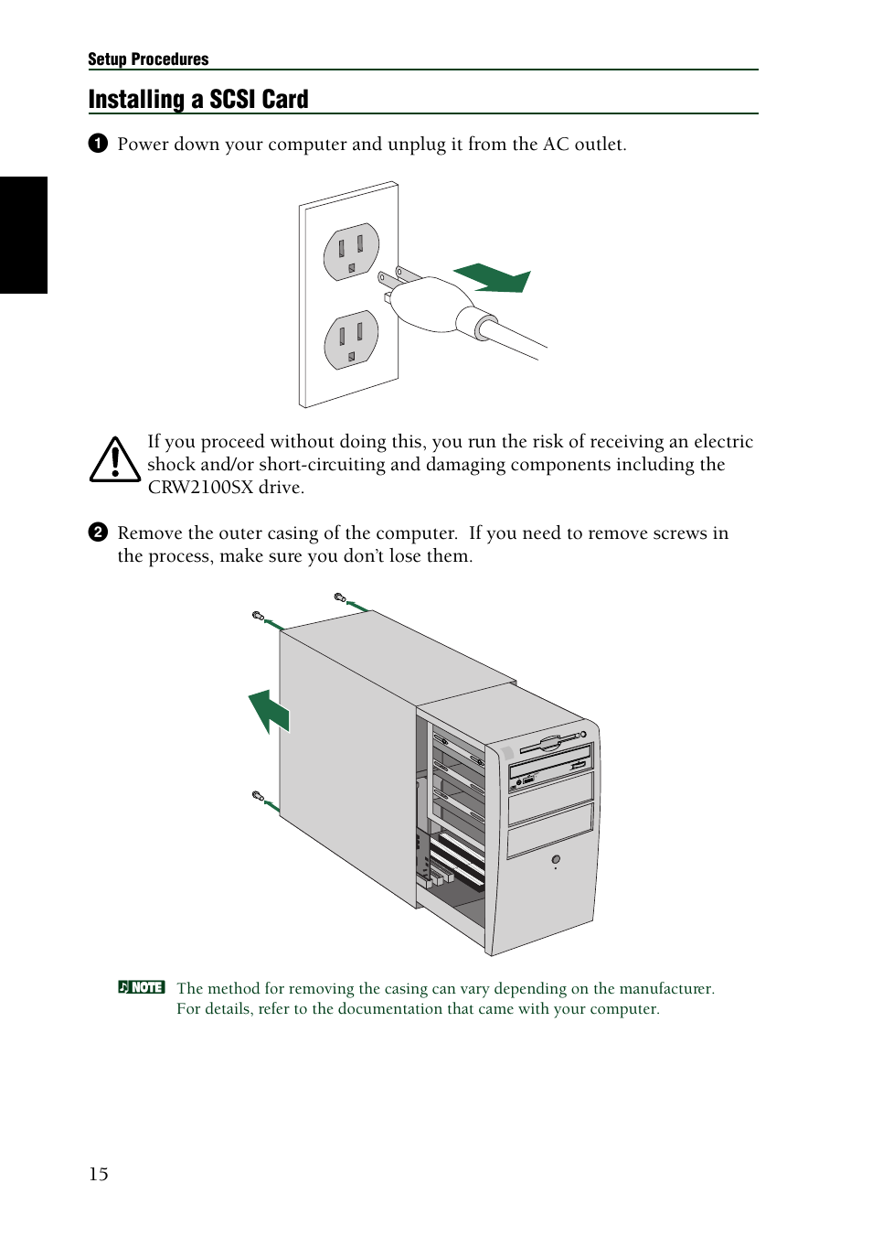 Installing a scsi card | Yamaha CRW2100SX User Manual | Page 24 / 48