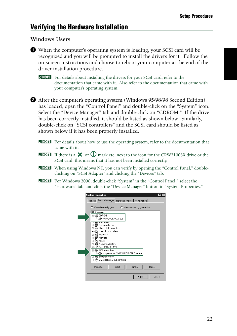 Verifying the hardware installation, Windows users | Yamaha CRW2100SX User Manual | Page 31 / 48