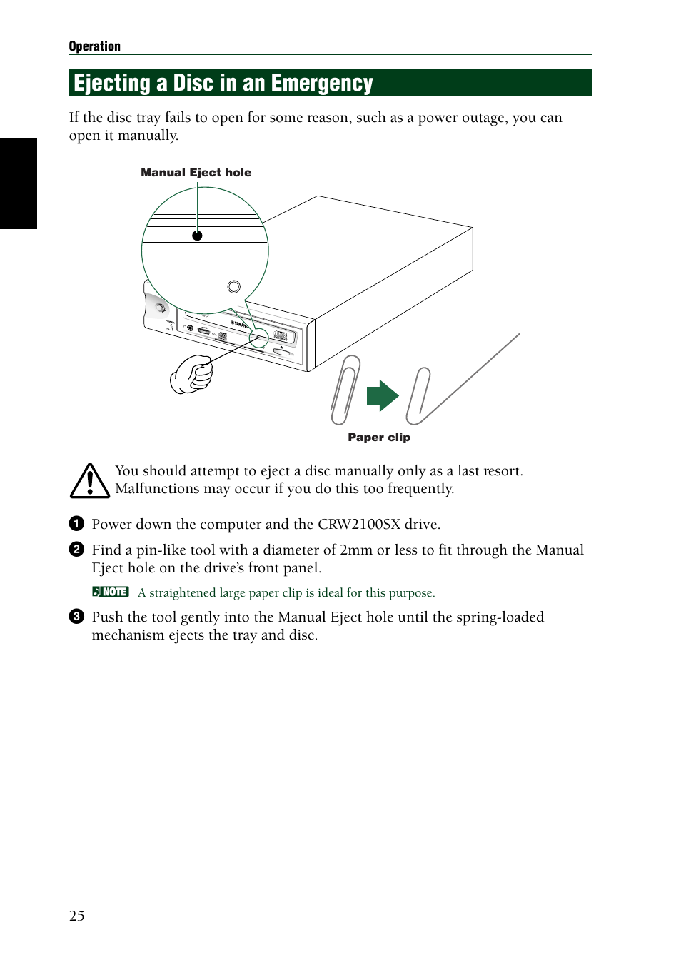 Ejecting a disc in an emergency | Yamaha CRW2100SX User Manual | Page 34 / 48