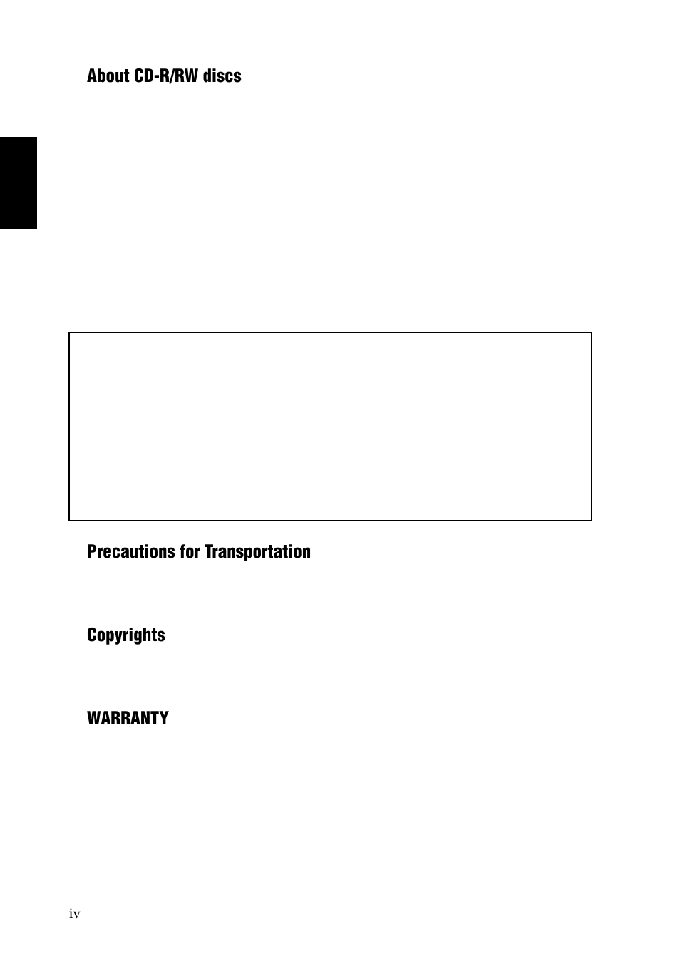 About cd-r/rw discs, Precautions for transportation, Copyrights | Warranty | Yamaha CRW2100SX User Manual | Page 8 / 48