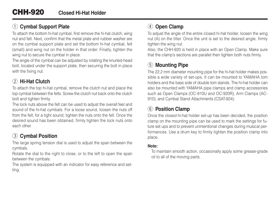 Chh-920 | Yamaha CHH-920 User Manual | Page 2 / 4