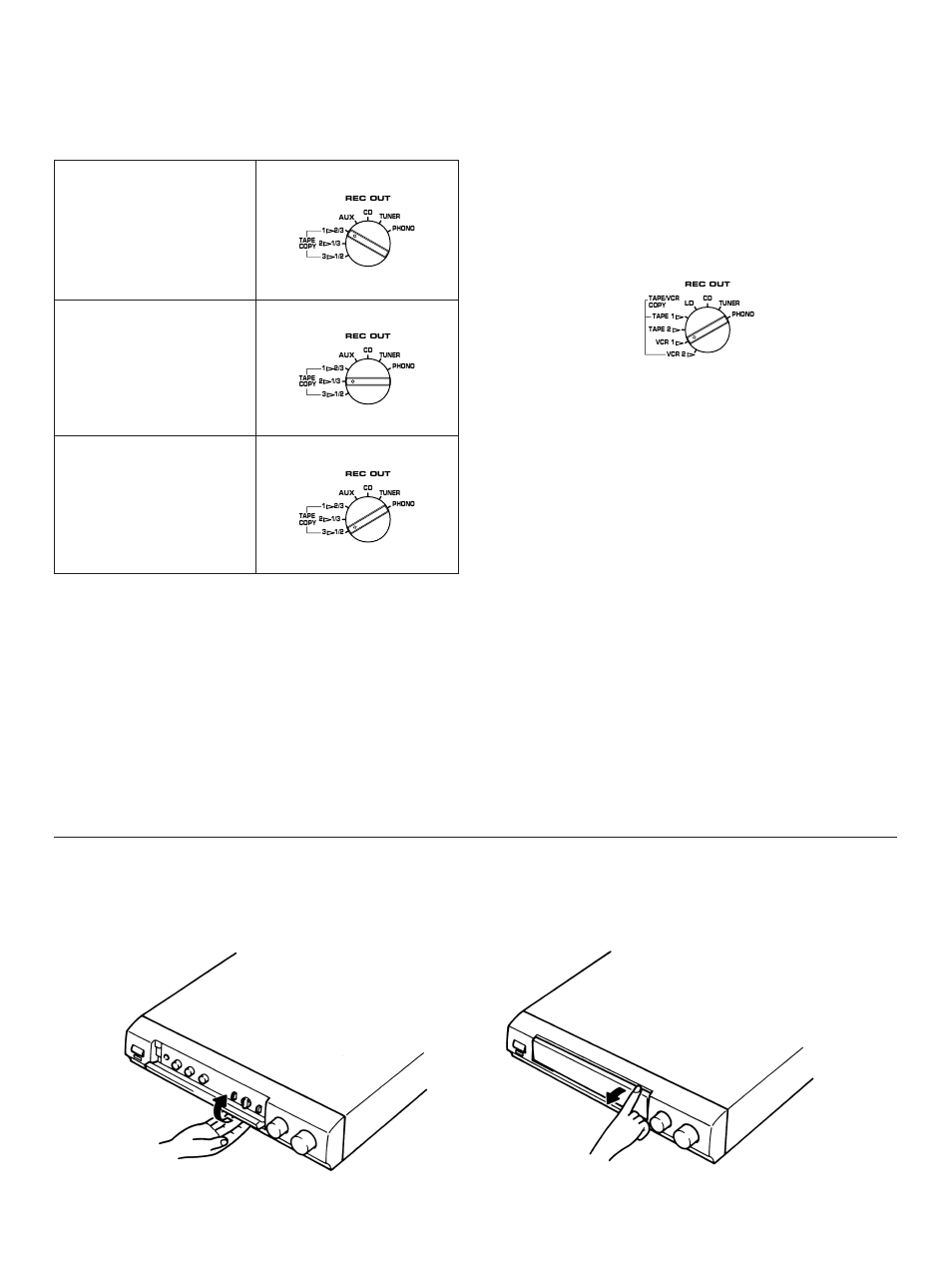 Rec out selector setting on tape dubbing, Cx-1, Cx-2 | Open/close the control door | Yamaha CX-2 User Manual | Page 9 / 19