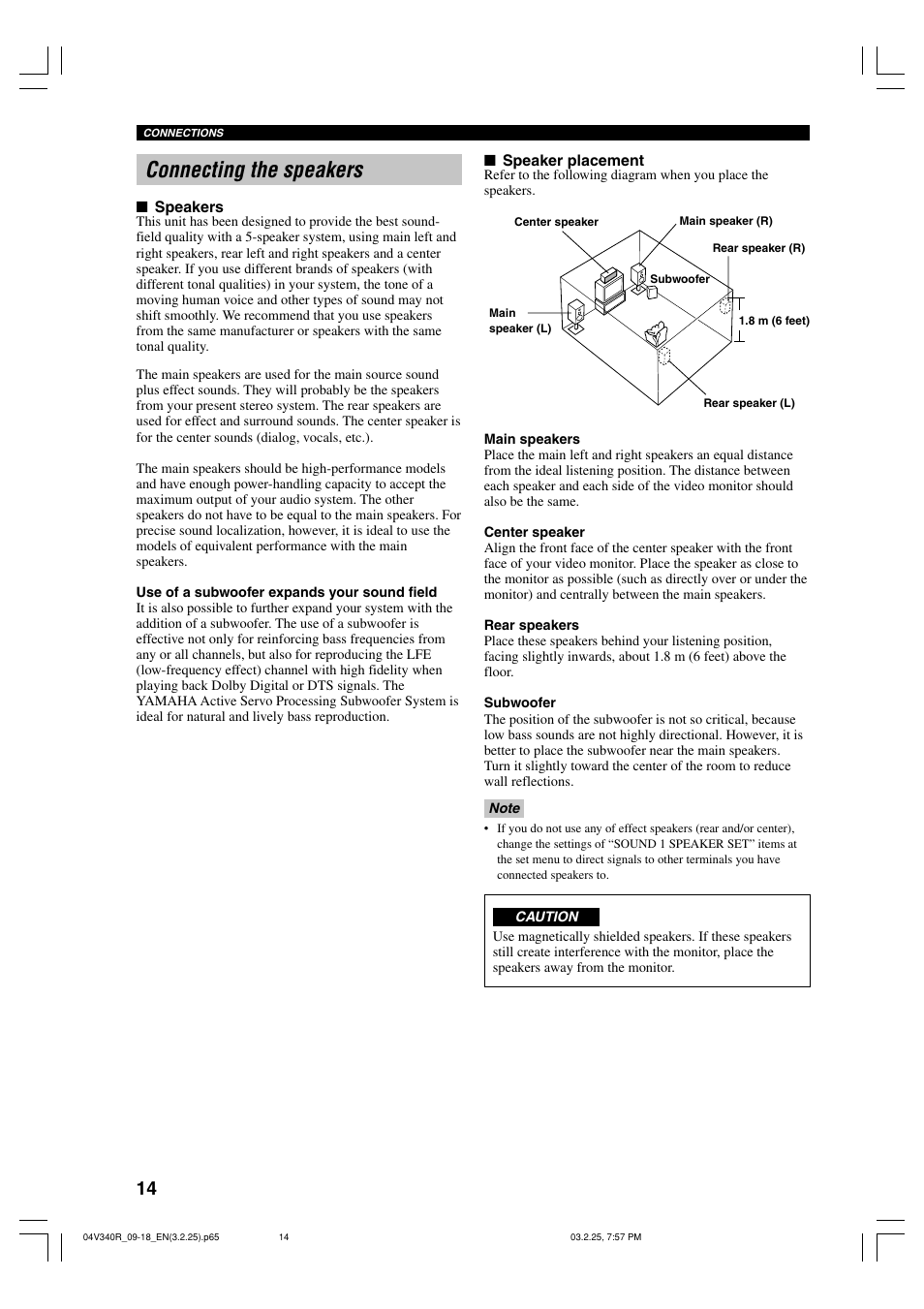 Connecting the speakers | Yamaha RX-V340 User Manual | Page 16 / 60