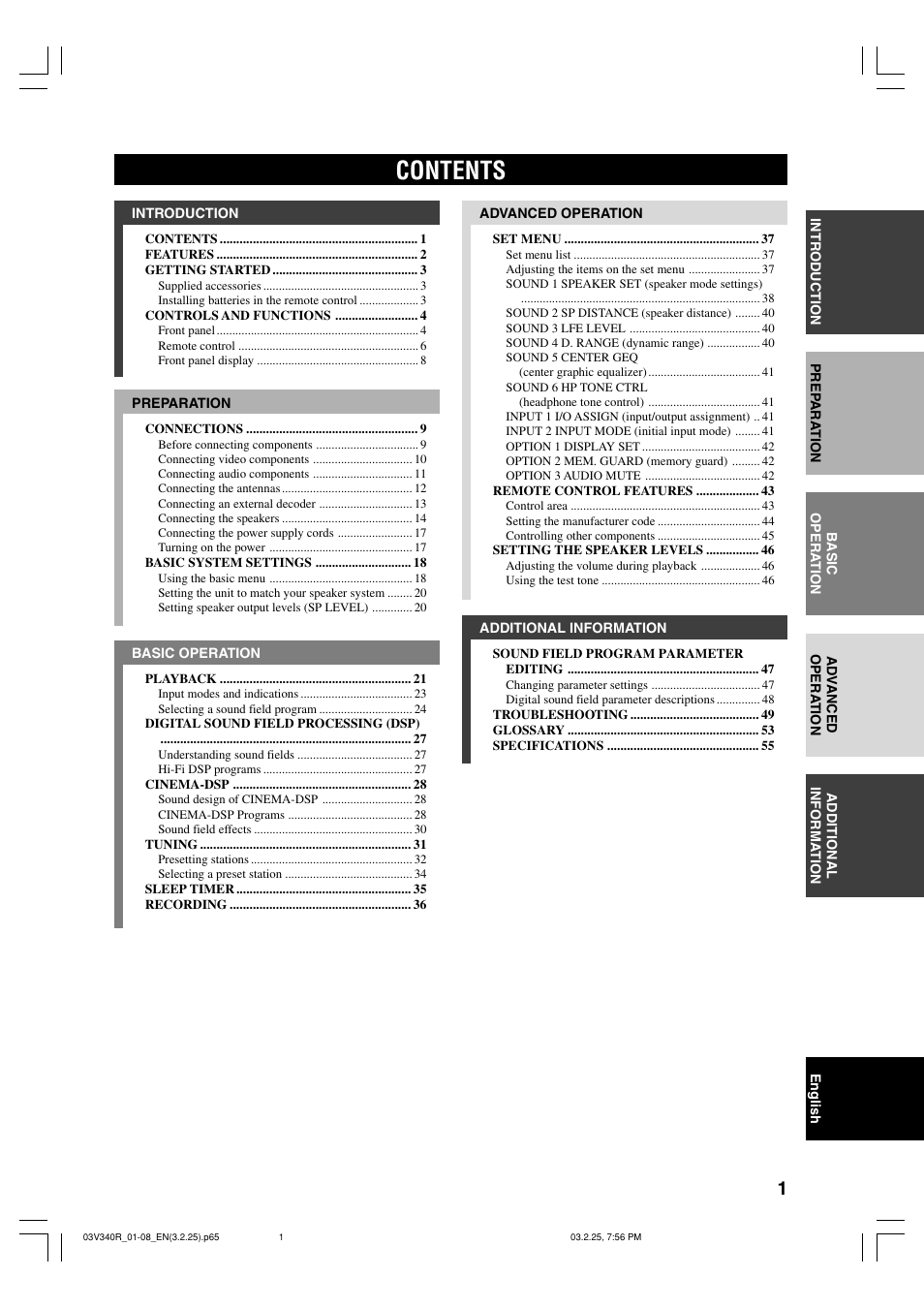 Yamaha RX-V340 User Manual | Page 3 / 60
