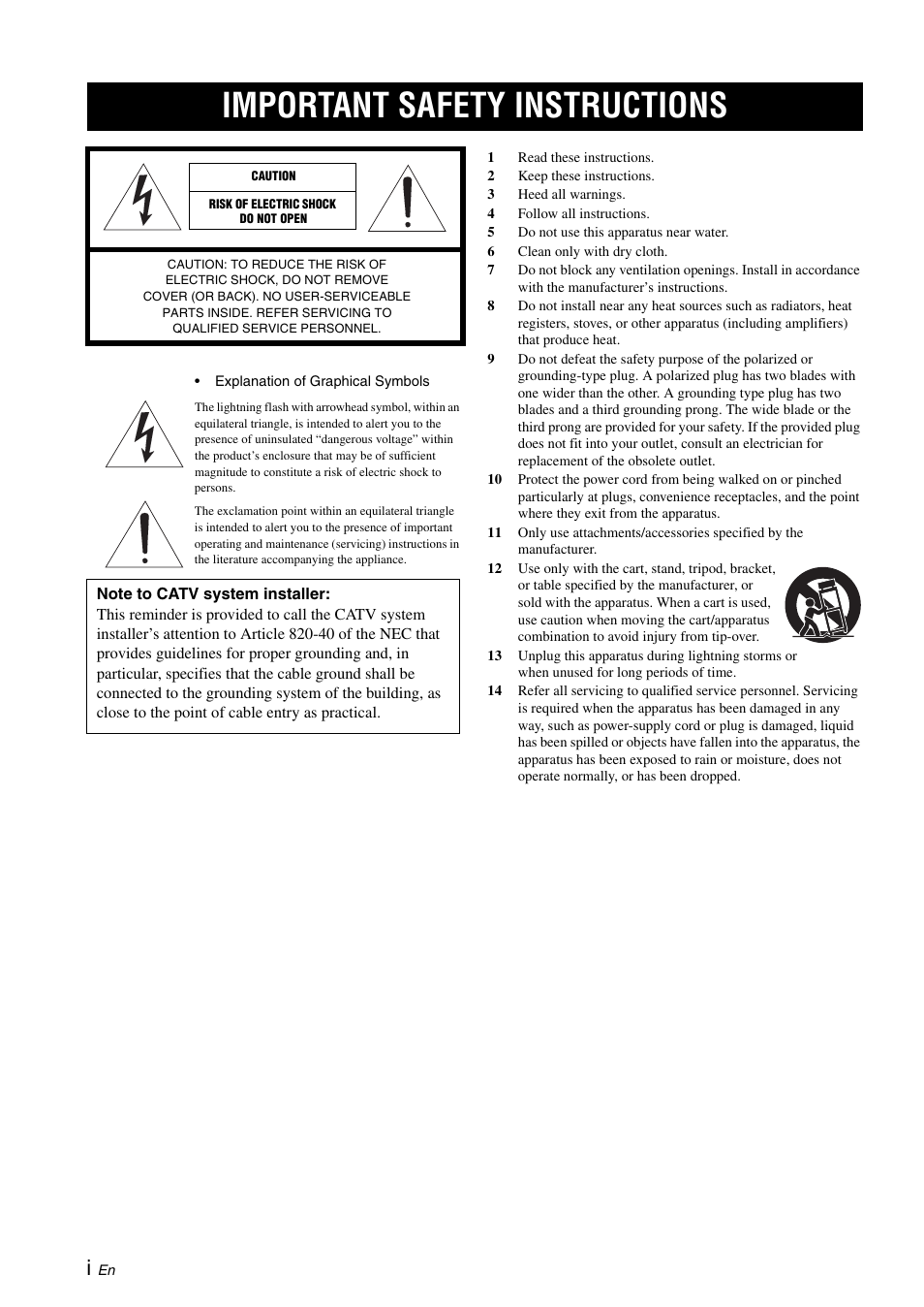 Important safety instructions | Yamaha YAS-70 User Manual | Page 2 / 34