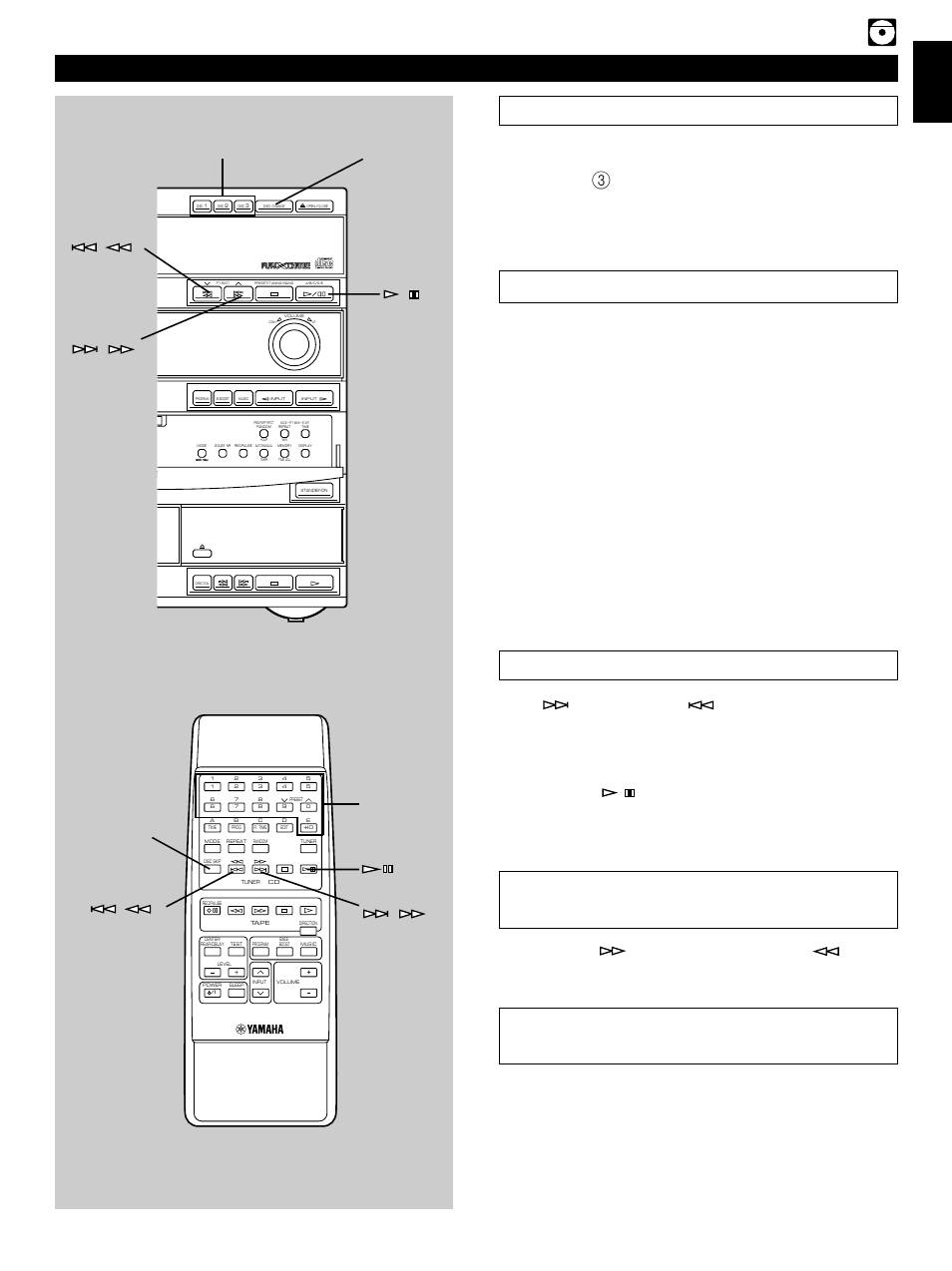 To select another disc, To select the desired track directly, To play the desired track (skip) | To advance or reverse play rapidly (search), E-13 english, Compact disc player operation, Disc change disc (1, 2, 3), Disc skip, Numeric buttons | Yamaha GX-700 User Manual | Page 21 / 52