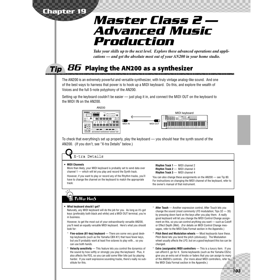 Tip 86 playing the an200 as a synthesizer, Chapter 19, Master class 2 — advanced music production | Tip 86, Playing the an200 as a synthesizer, Ip 86) — and | Yamaha AN200 User Manual | Page 103 / 147