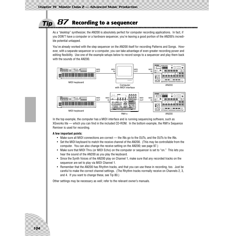 Tip 87 recording to a sequencer, Tip 87, Recording to a sequencer | Yamaha AN200 User Manual | Page 104 / 147