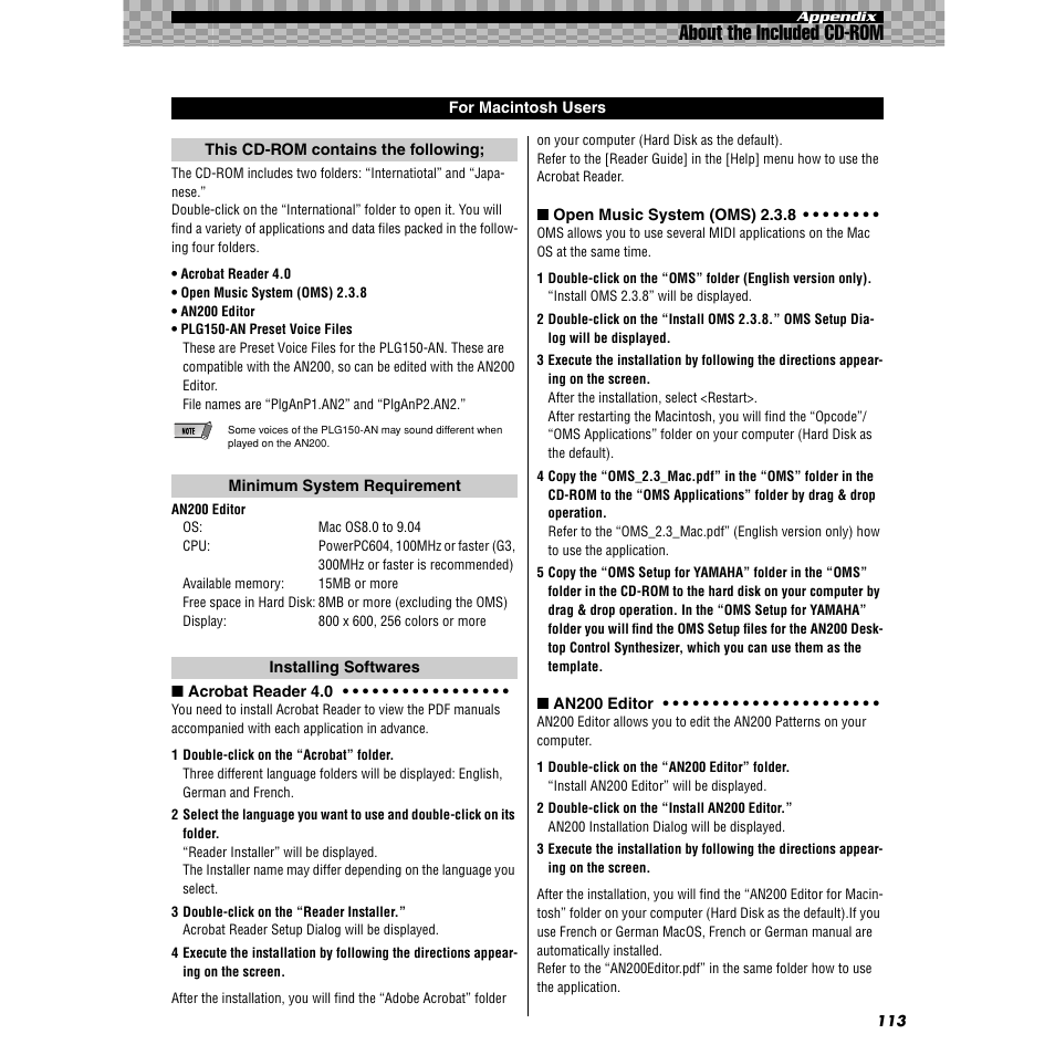 About the included cd-rom | Yamaha AN200 User Manual | Page 113 / 147