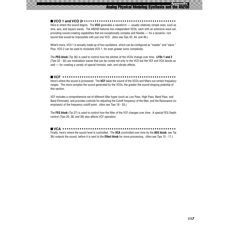 Analog physical modeling synthesis and the an200 | Yamaha AN200 User Manual | Page 117 / 147