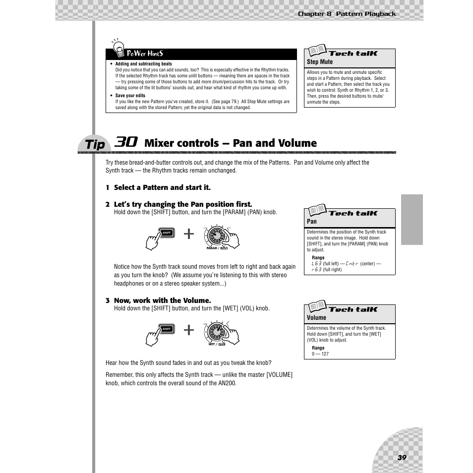Tip 30 mixer controls — pan and volume, Tip 30, Mixer controls — pan and volume | Yamaha AN200 User Manual | Page 39 / 147