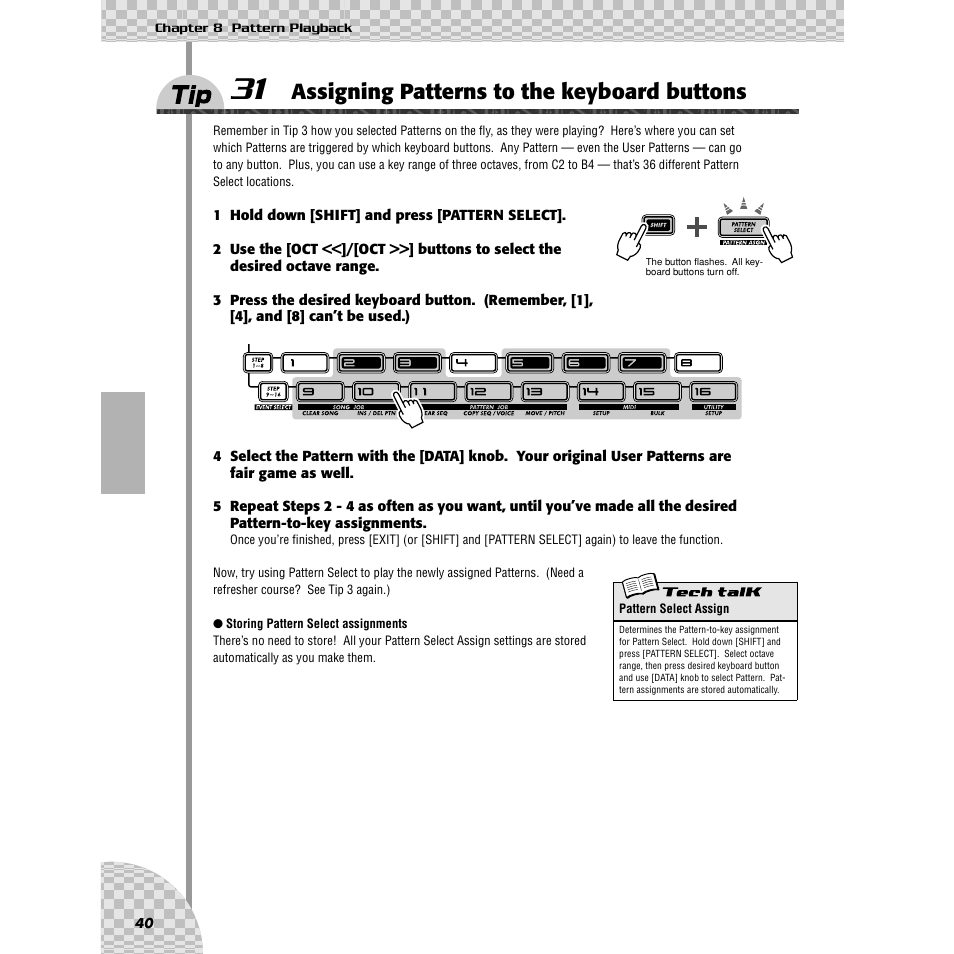 Tip 31 assigning patterns to the keyboard buttons, Tip 31, Assigning patterns to the keyboard buttons | Yamaha AN200 User Manual | Page 40 / 147