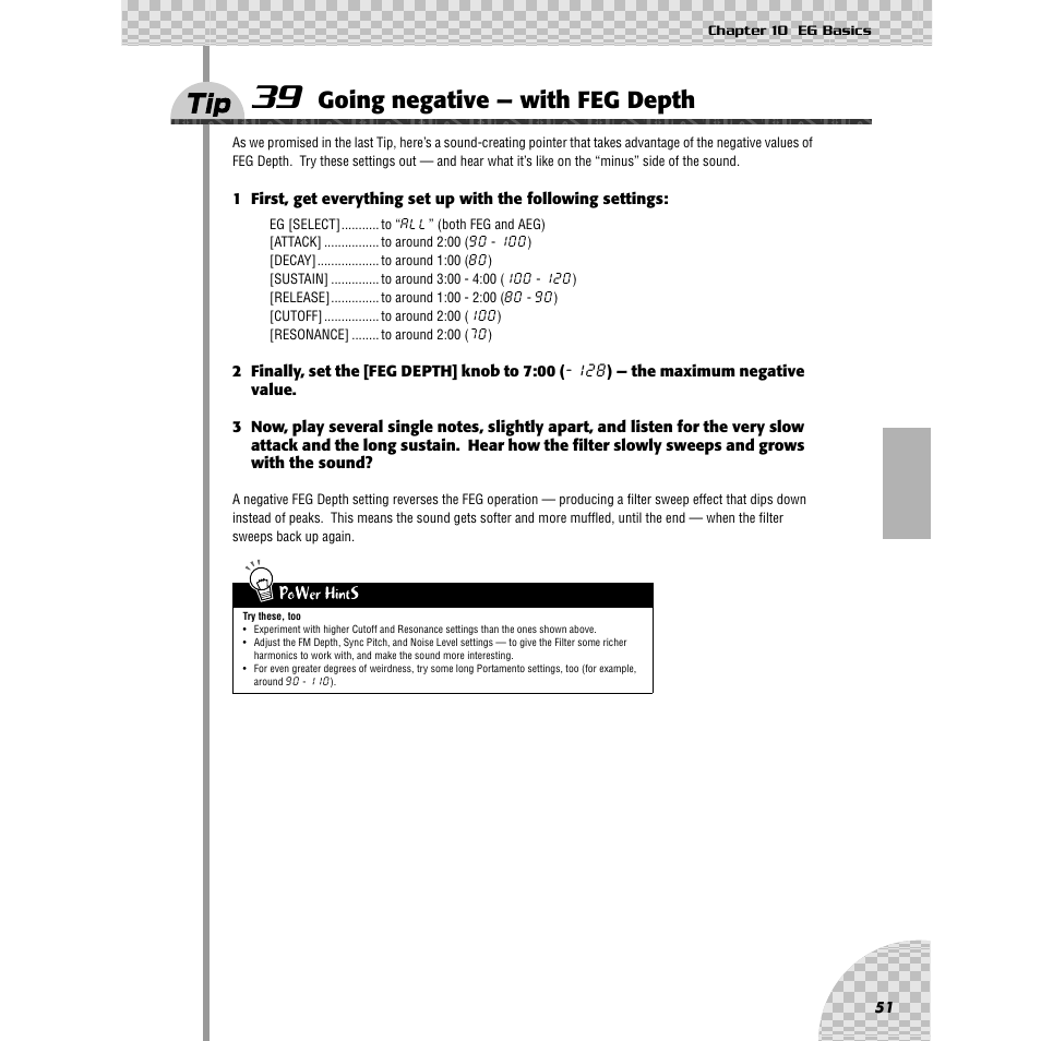 Tip 39 going negative — with feg depth, Tip 39, Going negative — with feg depth | Yamaha AN200 User Manual | Page 51 / 147