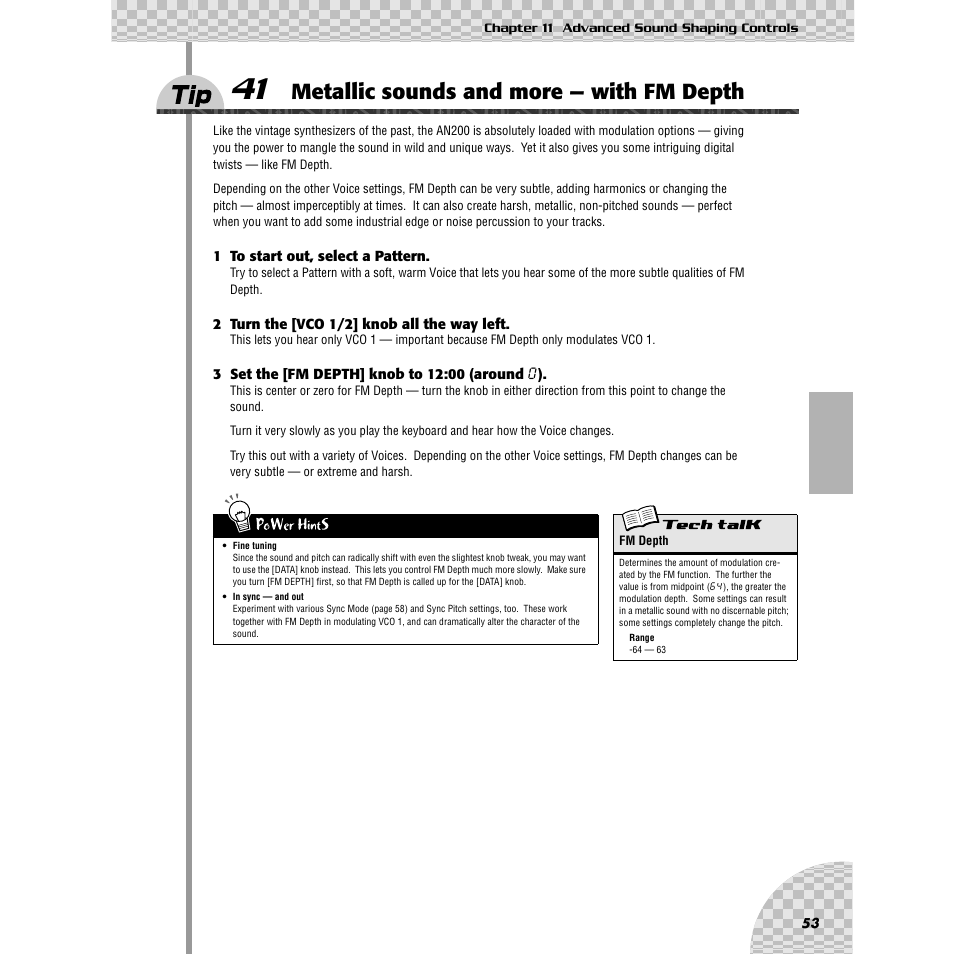 Tip 41 metallic sounds and more — with fm depth, Tip 41, Metallic sounds and more — with fm depth | Ip 41 | Yamaha AN200 User Manual | Page 53 / 147
