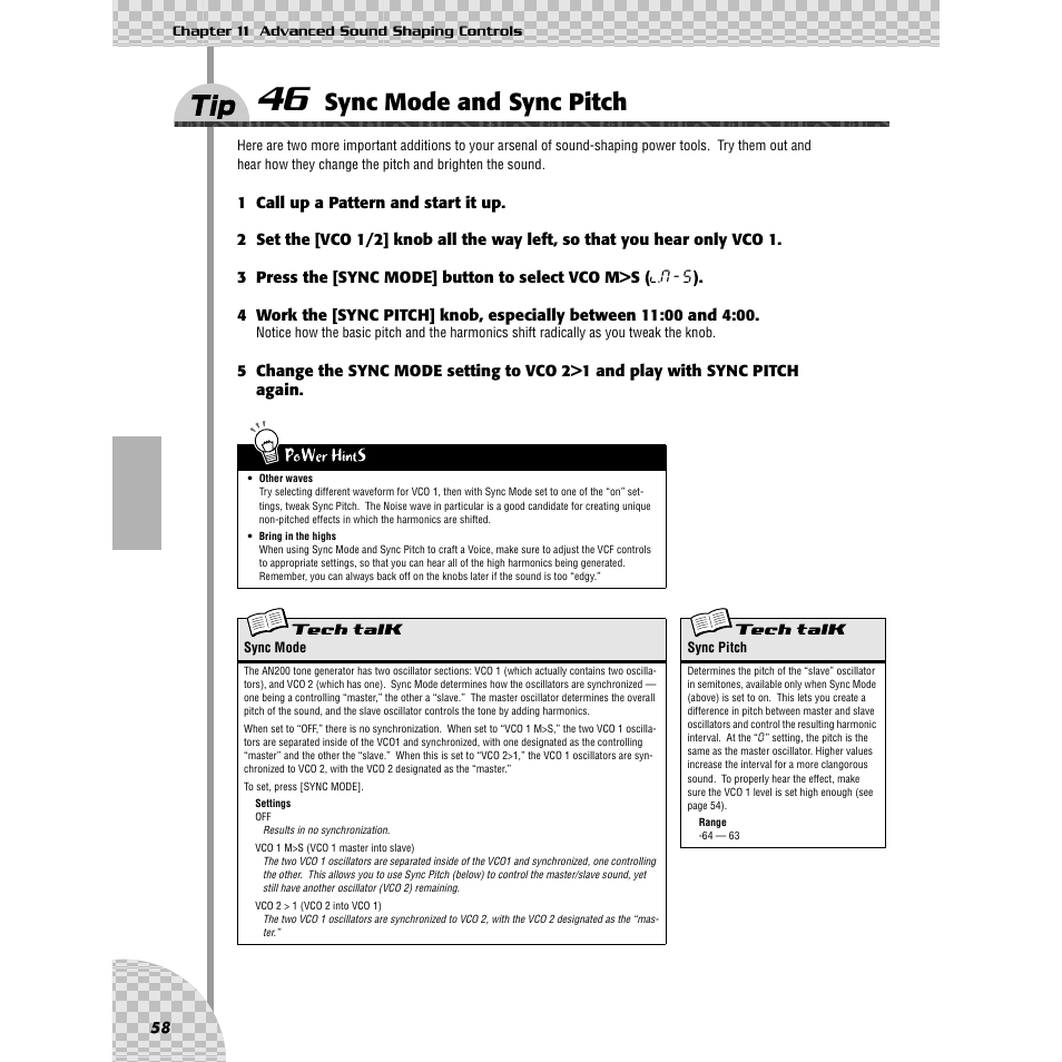 Tip 46 sync mode and sync pitch, Tip 46, Sync mode and sync pitch | Ip 46 | Yamaha AN200 User Manual | Page 58 / 147