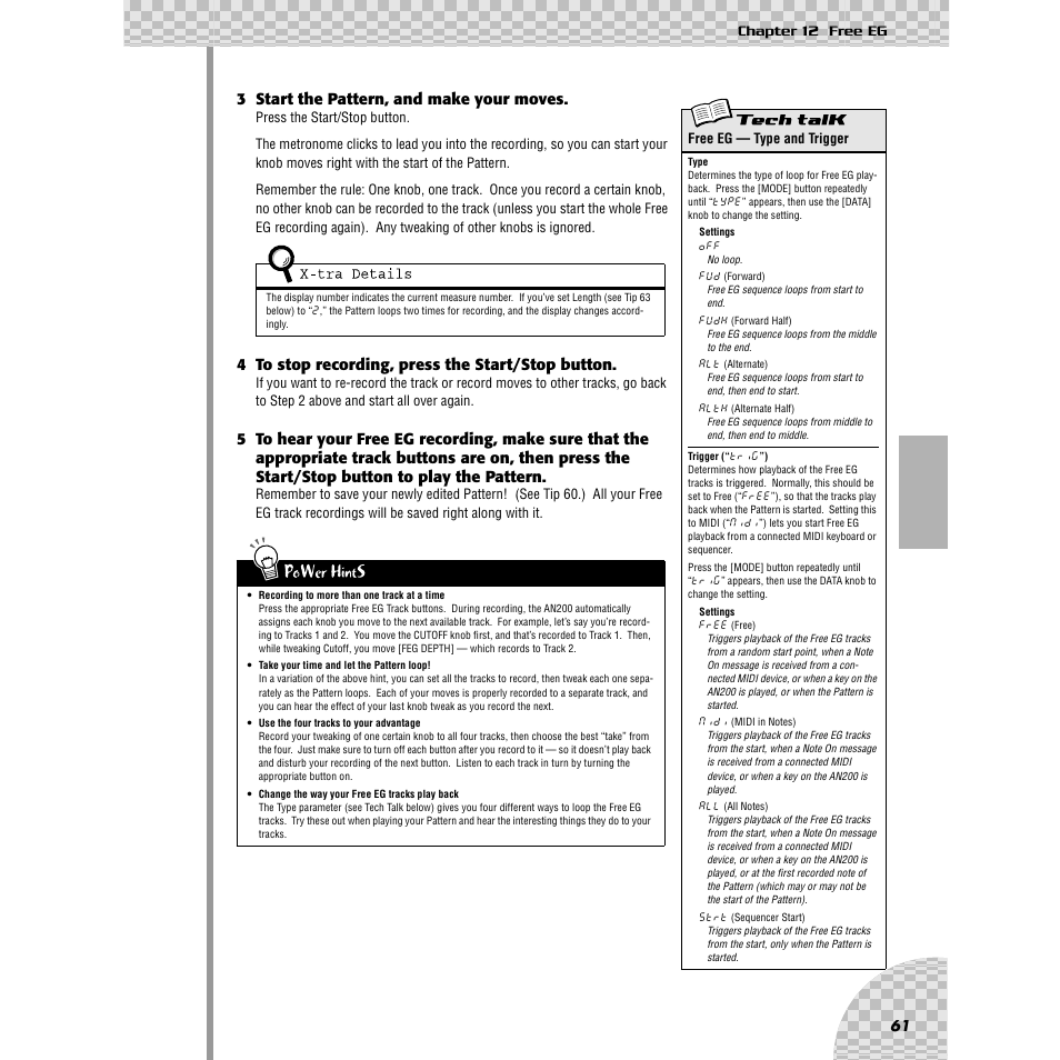 3 start the pattern, and make your moves, 4 to stop recording, press the start/stop button | Yamaha AN200 User Manual | Page 61 / 147