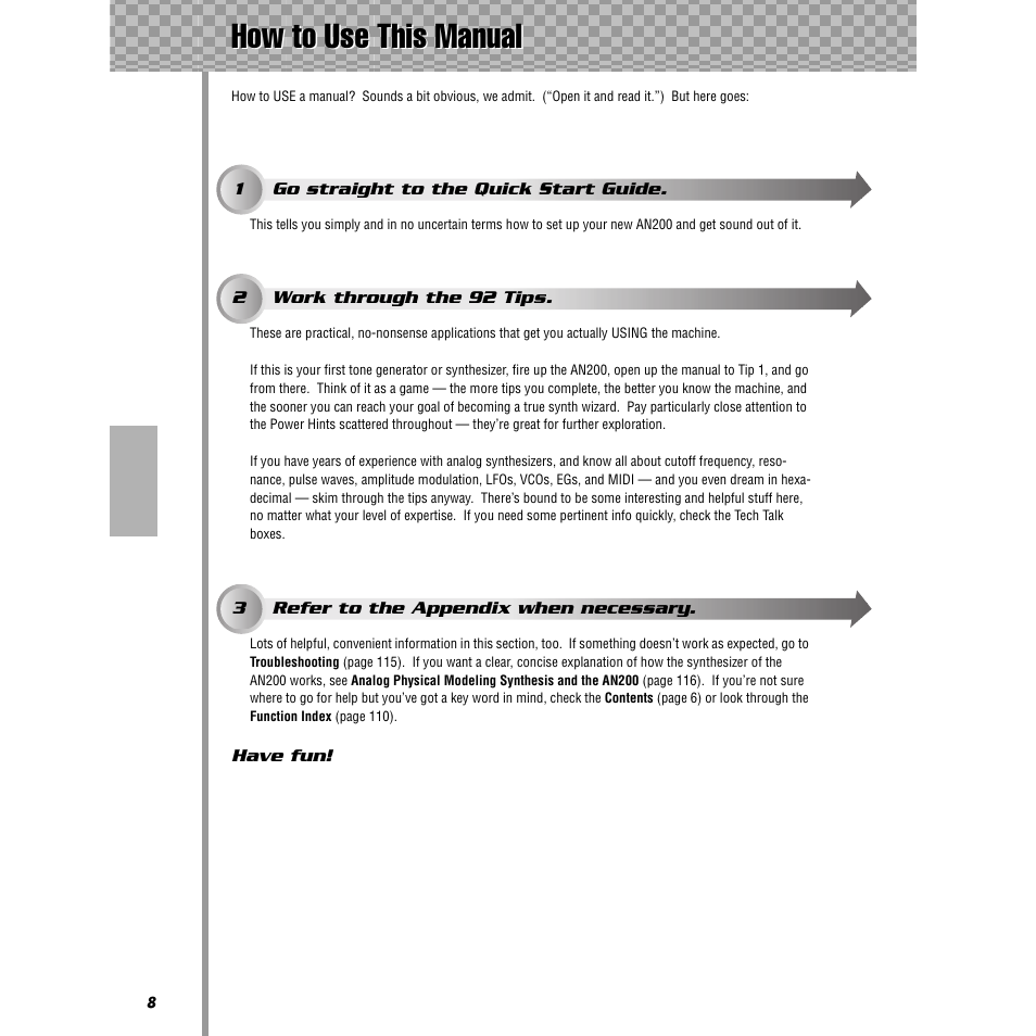 How to use this manual | Yamaha AN200 User Manual | Page 8 / 147