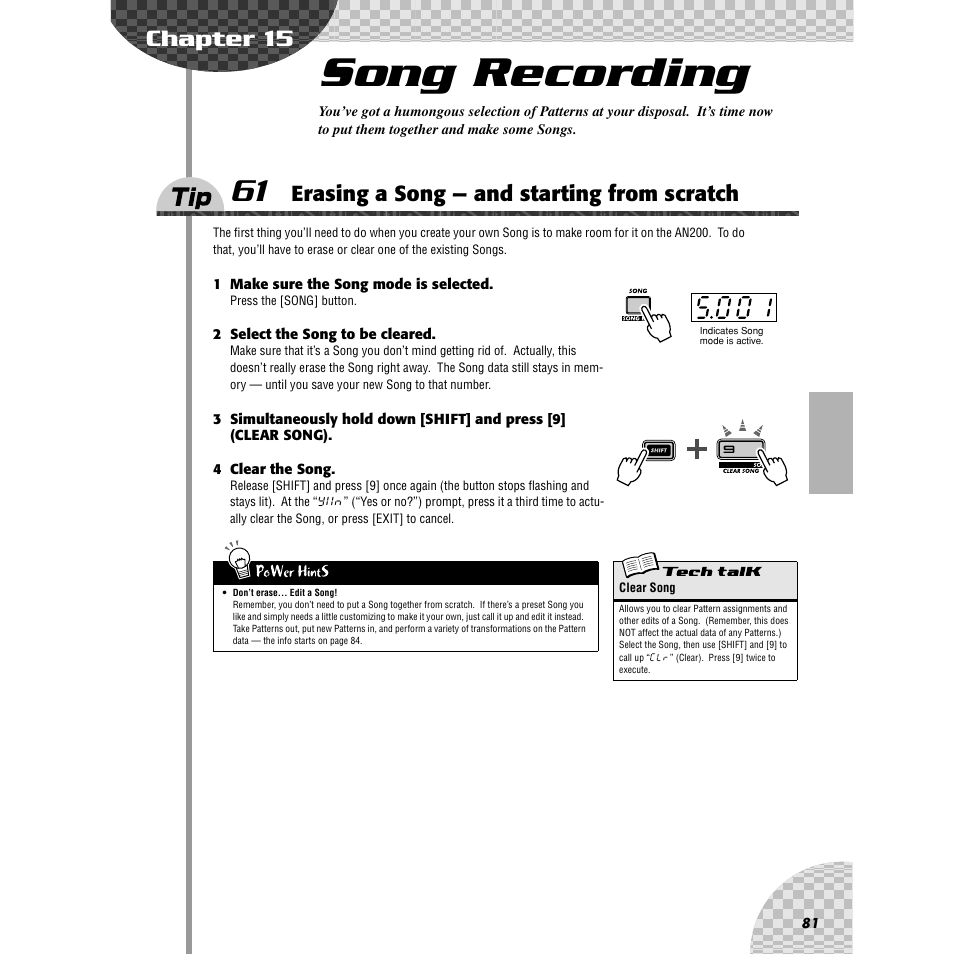 Chapter 15 song recording, Tip 61 erasing a song — and starting from scratch, Chapter 15 | Song recording, Tip 61, Erasing a song — and starting from scratch | Yamaha AN200 User Manual | Page 81 / 147