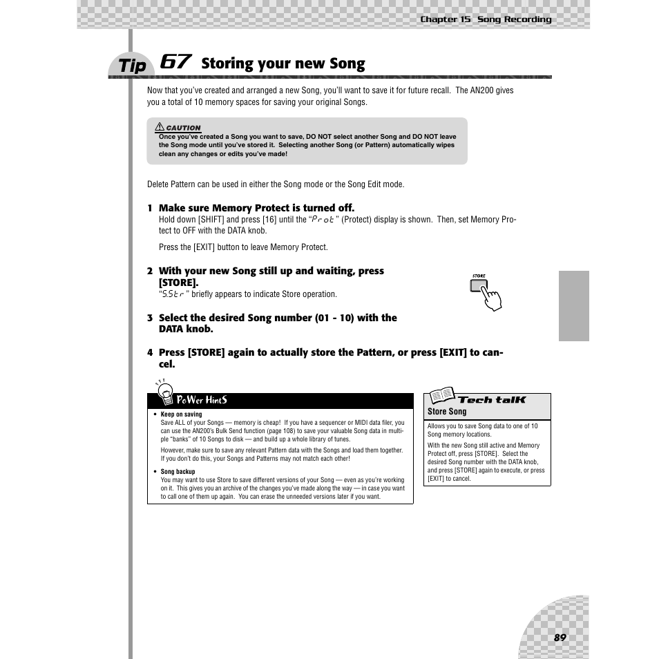 Tip 67 storing your new song, Tip 67, Storing your new song | Yamaha AN200 User Manual | Page 89 / 147