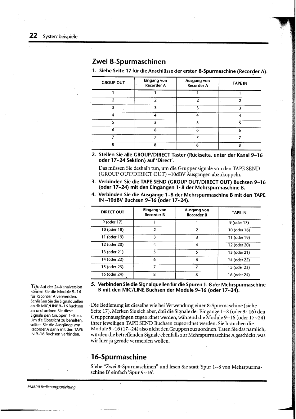 Zwei 8-spurmaschinen, Spurmaschine | Yamaha RM800 User Manual | Page 105 / 163