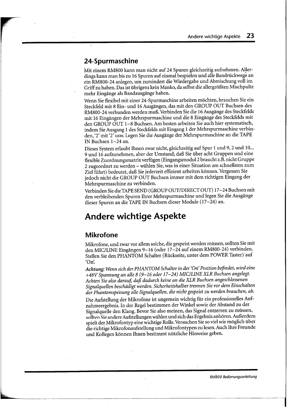 Spurmaschine, Andere wichtige aspekte, Mikrofone | Yamaha RM800 User Manual | Page 106 / 163