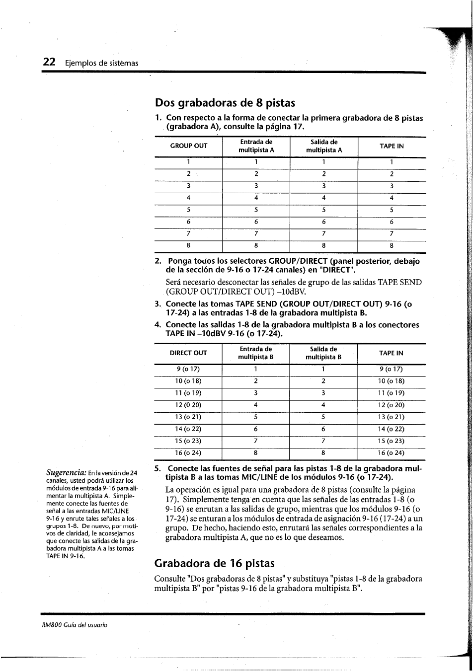 Dos grabadoras de 8 pistas, Grabadora de 16 pistas | Yamaha RM800 User Manual | Page 145 / 163