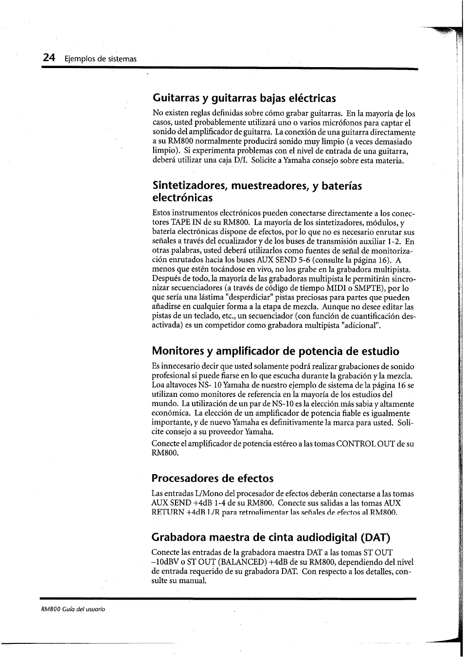 Guitarras y guitarras bajas eléctricas, Monitores y amplificador de potencia de estudio, Procesadores de efectos | Grabadora maestra de cinta audiodigital (dat) | Yamaha RM800 User Manual | Page 147 / 163