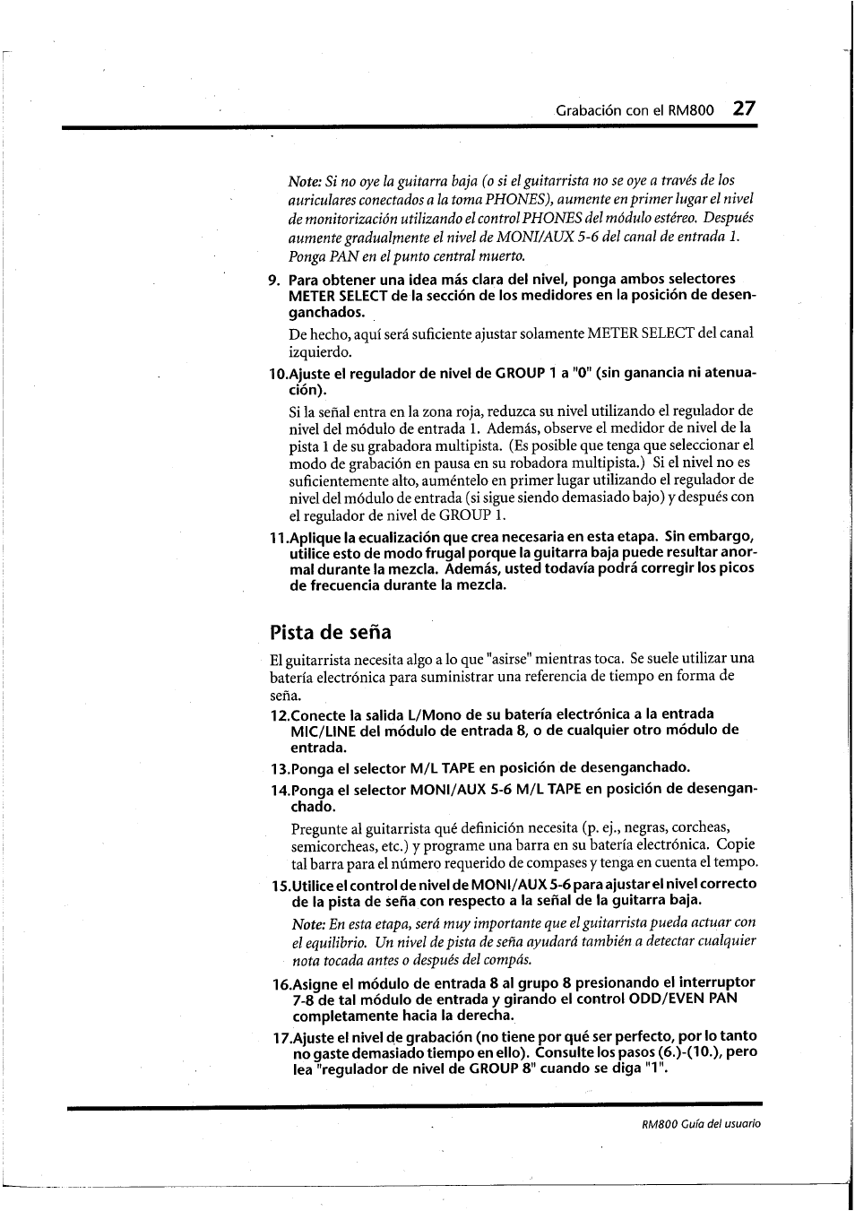 Pista de seña | Yamaha RM800 User Manual | Page 150 / 163