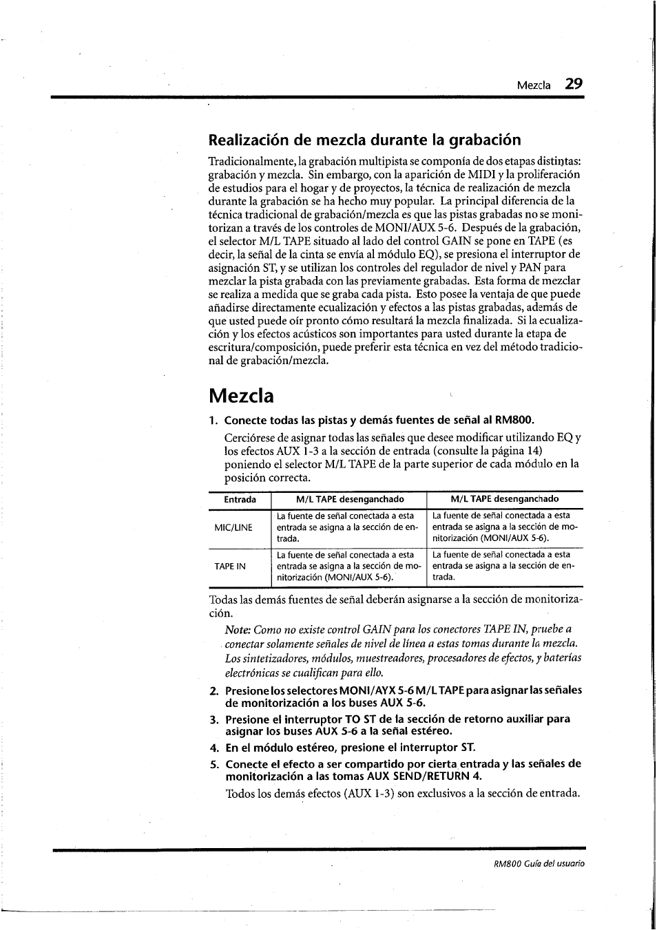 Realización de mezcla durante la grabación, Mezcla, En el módulo estéreo, presione el interruptor st | Yamaha RM800 User Manual | Page 152 / 163