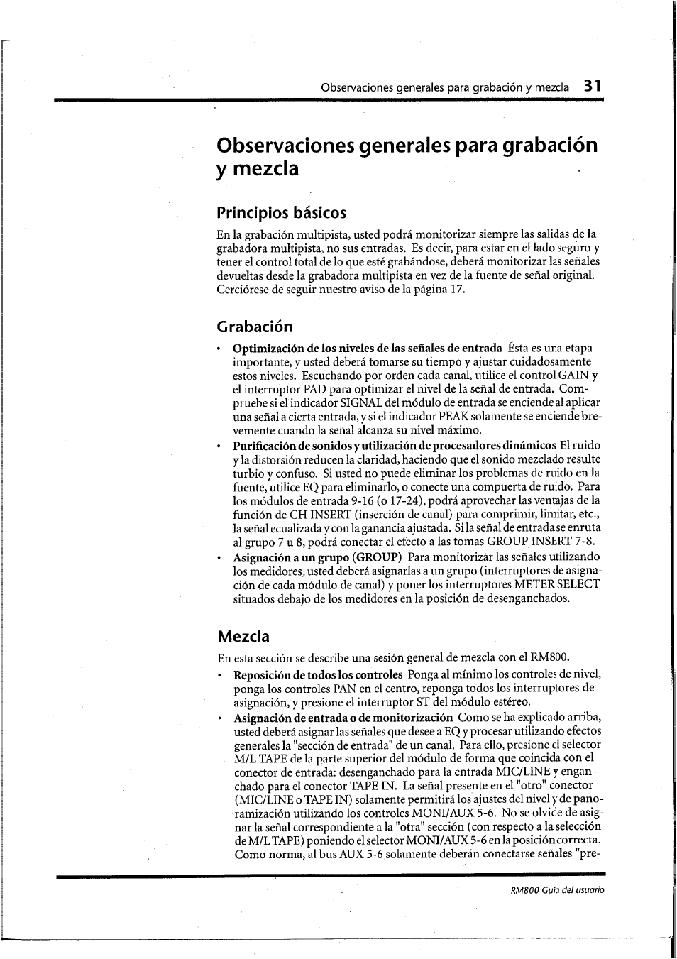 Observaciones generales para grabación y mezcla, Principios básicos, Grabación | Mezcla, Y mezcla | Yamaha RM800 User Manual | Page 154 / 163