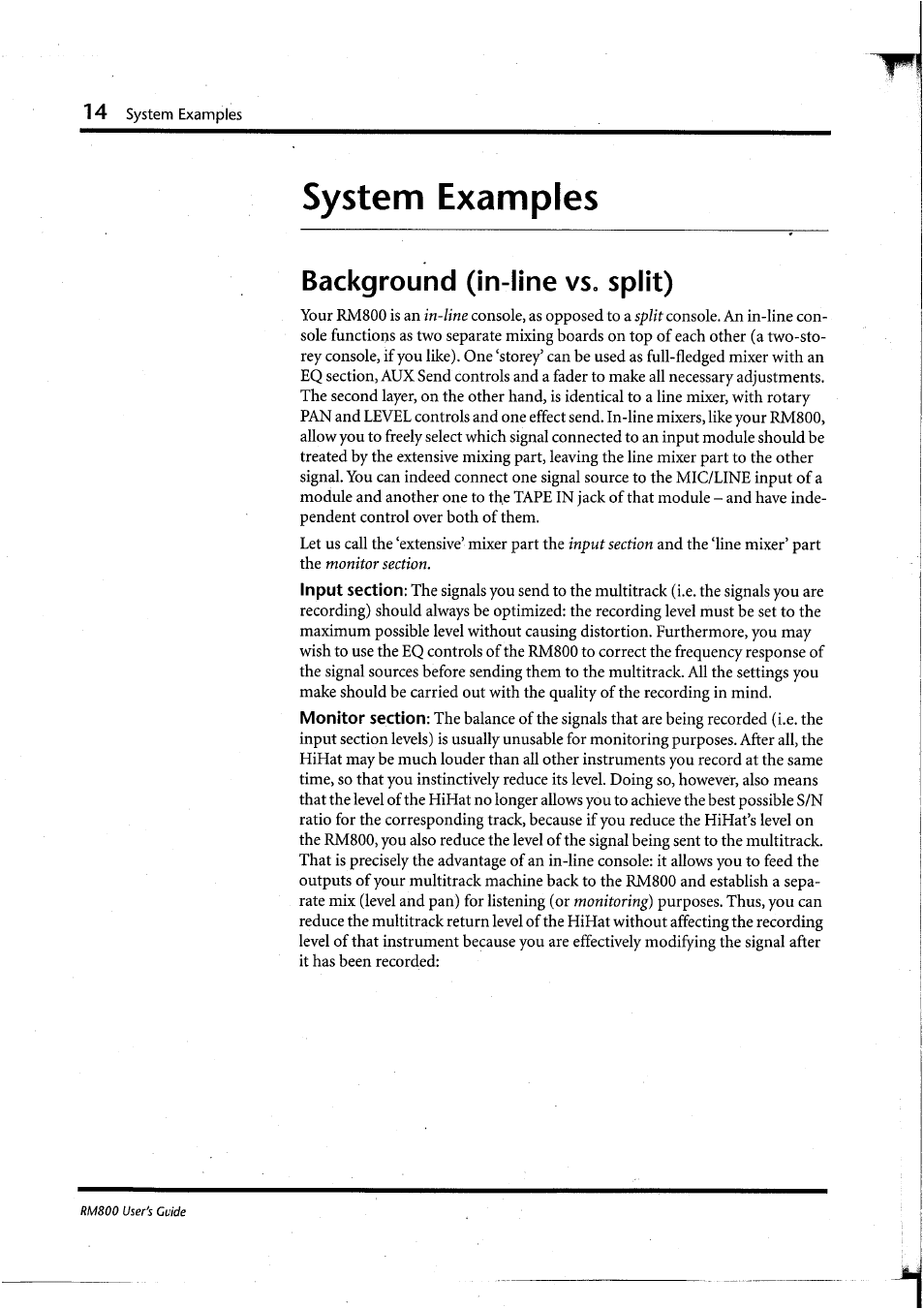 System examples, Background (in-line vs. split), 3 system examples | Yamaha RM800 User Manual | Page 17 / 163