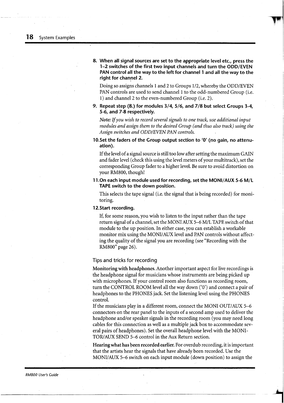 Start recording | Yamaha RM800 User Manual | Page 21 / 163