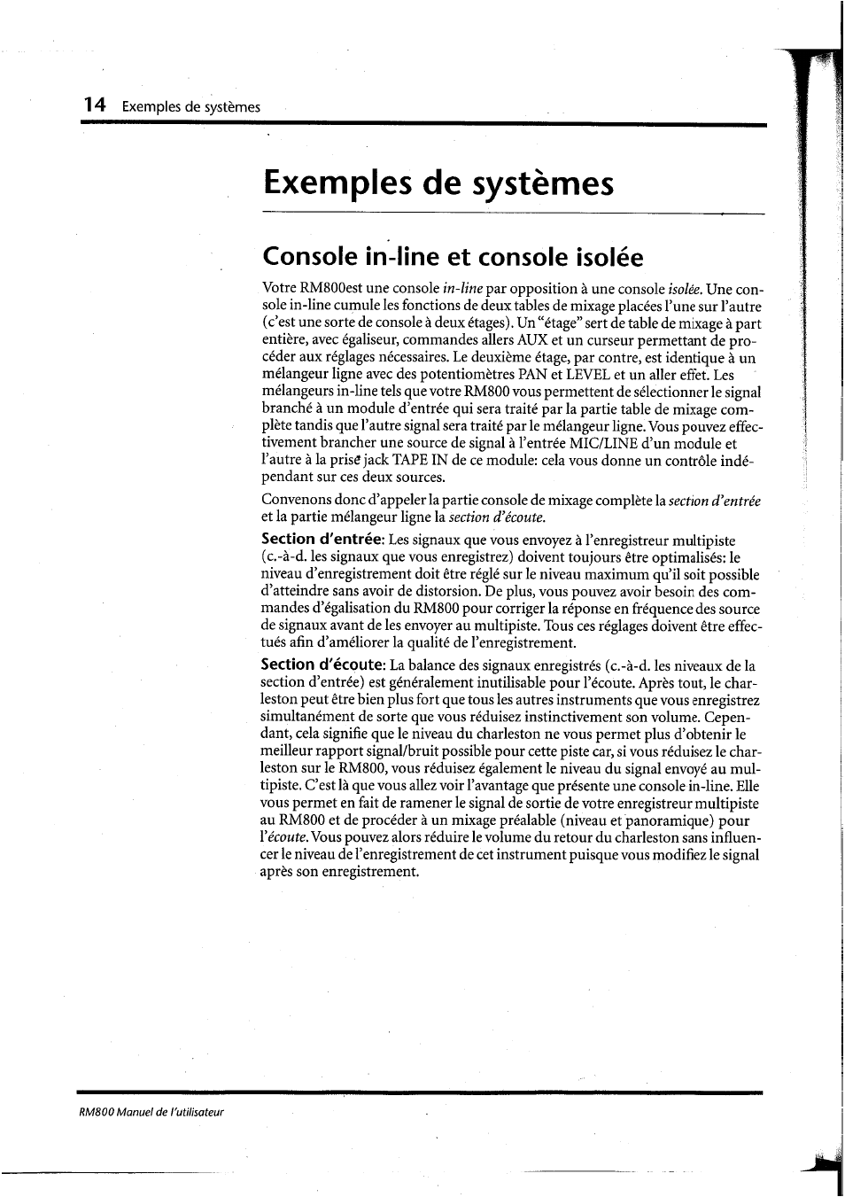 Exemples de systèmes, Console in-line et console isolée | Yamaha RM800 User Manual | Page 57 / 163