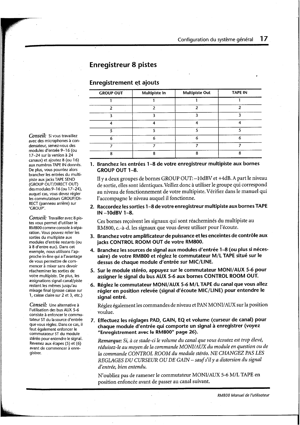 Enregistreur 8 pistes, Enregistrement et ajouts | Yamaha RM800 User Manual | Page 60 / 163