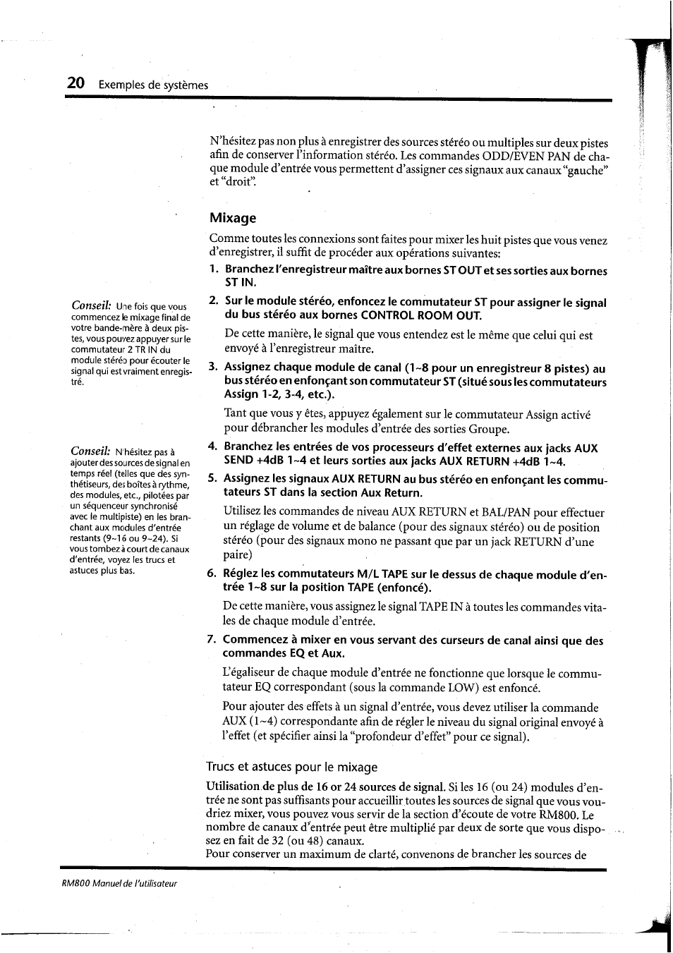 Mixage | Yamaha RM800 User Manual | Page 63 / 163