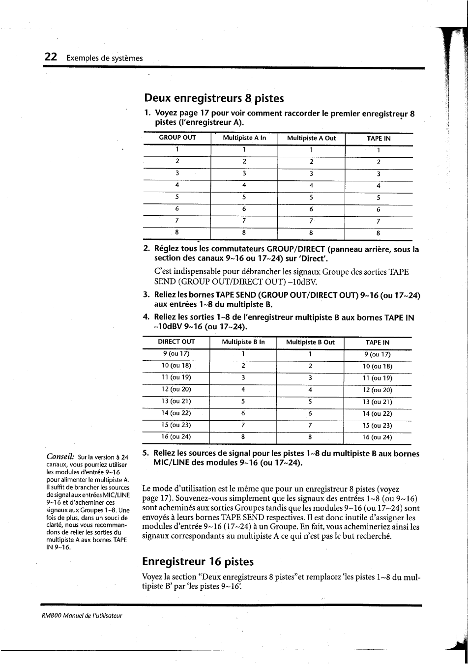 Deux enregistreurs 8 pistes, Enregistreur 16 pistes | Yamaha RM800 User Manual | Page 65 / 163