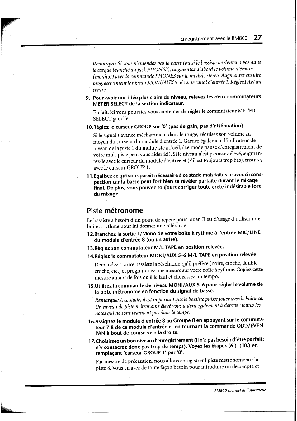 Piste métronome | Yamaha RM800 User Manual | Page 70 / 163
