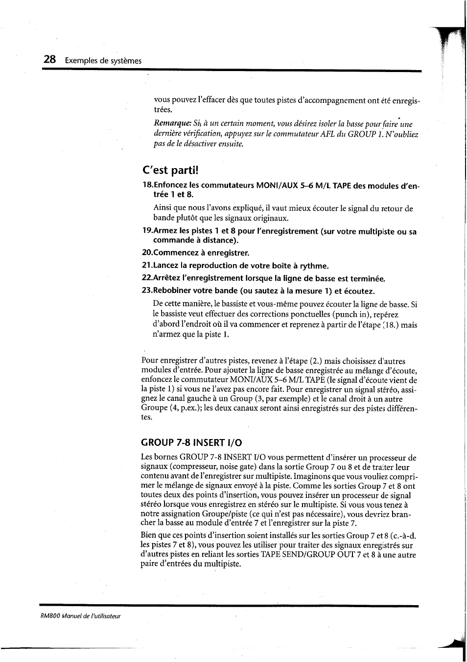 C'est parti, Commencez à enregistrer, Lancez ia reproduction de votre boîte à rythme | Group 7-8 insert i/o | Yamaha RM800 User Manual | Page 71 / 163