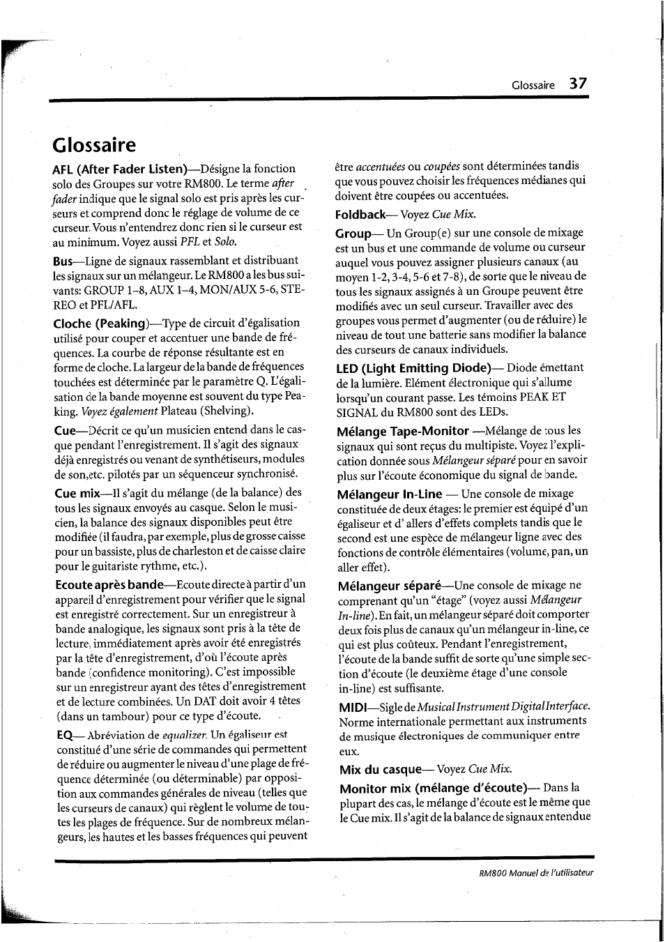 Glossaire | Yamaha RM800 User Manual | Page 80 / 163