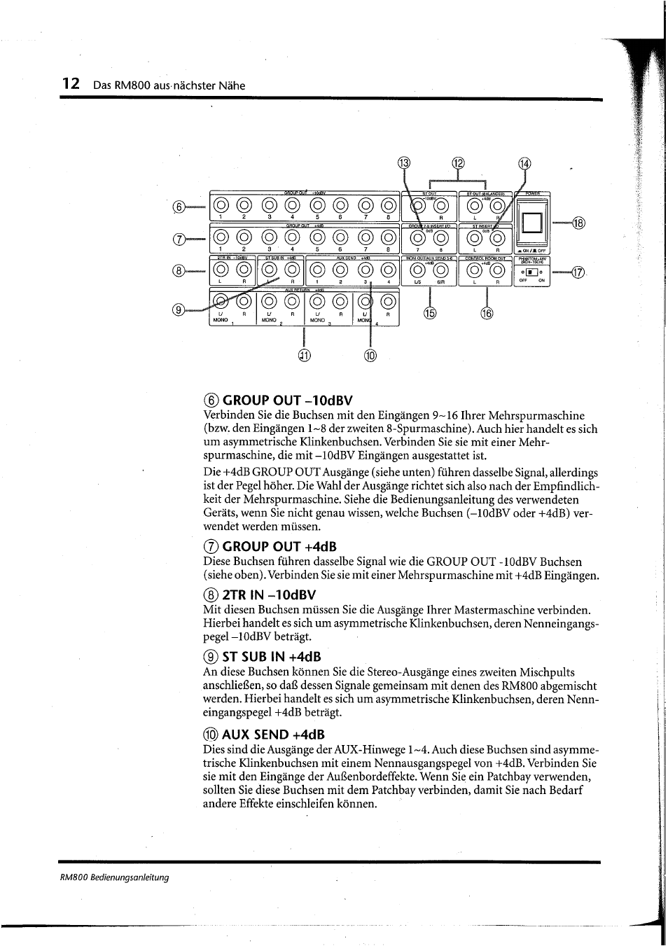 Group out-lodbv, 7) group out +4db, D) 2tr in-lodbv | St sub in +4db, Aux send+4db | Yamaha RM800 User Manual | Page 95 / 163