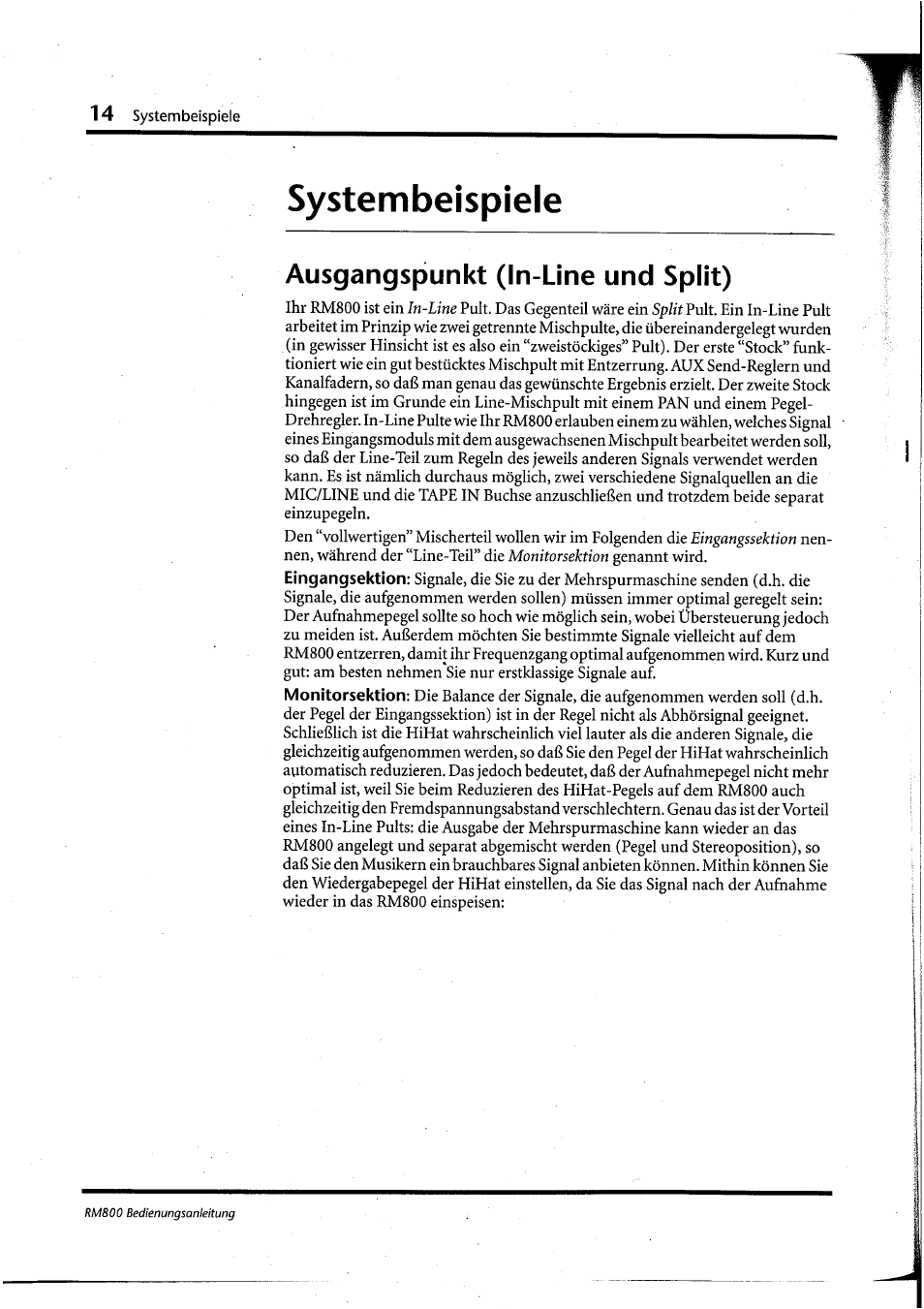 Systembeispiele, Ausgangspunkt (in-line und split) | Yamaha RM800 User Manual | Page 97 / 163