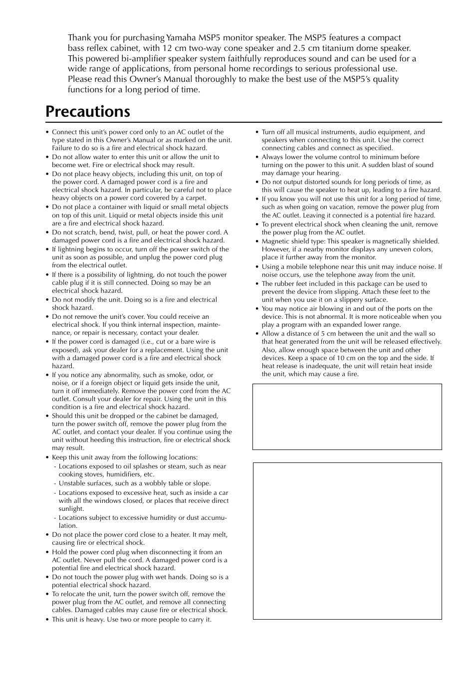 English, Precautions, Important | Yamaha MSP5 User Manual | Page 3 / 16