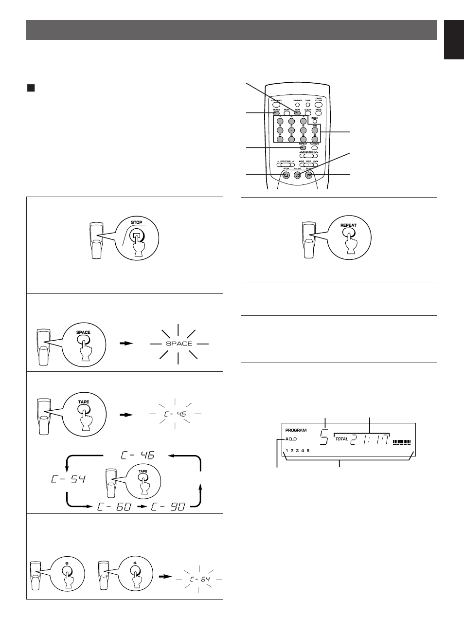 Track programming for recording to tape, Automatic tape-programming, English | Off) | Yamaha CDX-490 User Manual | Page 15 / 23